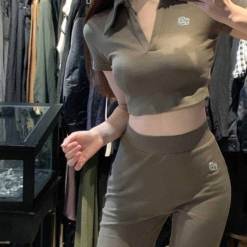 celana casual wanita celana straight-leg high waisted sedikit melebar celana panjang drape sport cas