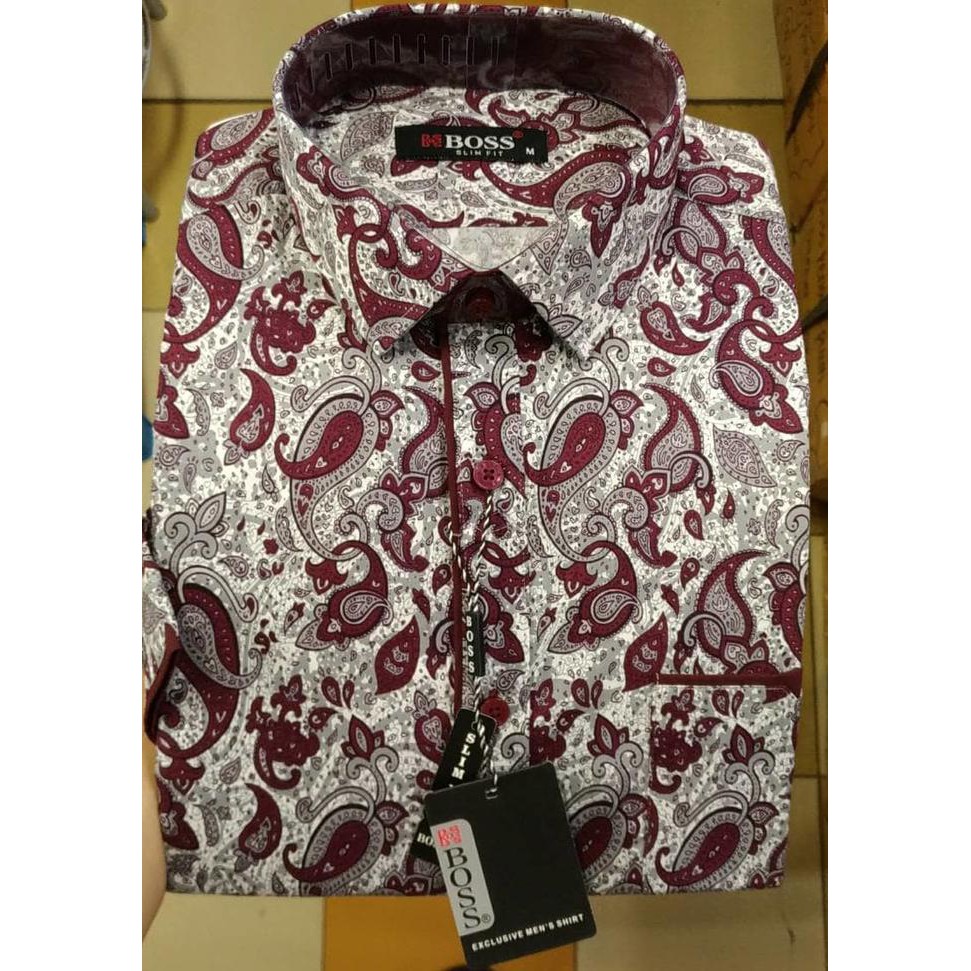 Hot Promo Kemeja Pria Pendek Boss Slimfit Fashion Persley Maroon Abu Tua - Abu-abu, M Ini Saja