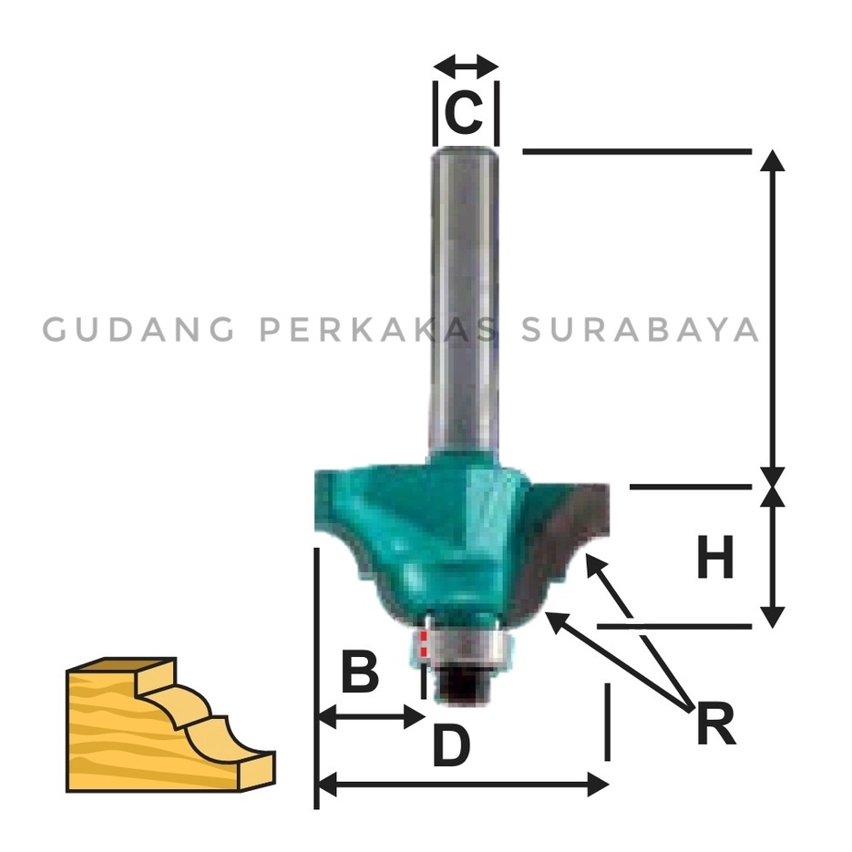 CLASSICAL ROMAN OGEE BIT 2 FLUTE BALL BEARING GUIDE MATA PROVIL KAYU MATA ROUTER MATA TRIMMER MATA P
