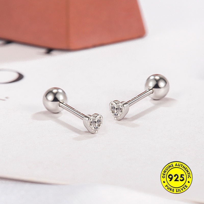 Anting Bentuk Hati Mini Bahan Alloy Warna Silver