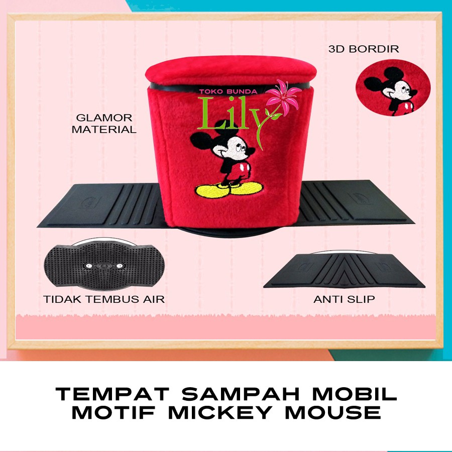 Tempat Sampah Mobil Motif Mickey Mouse / Aksesoris Mickey Mouse