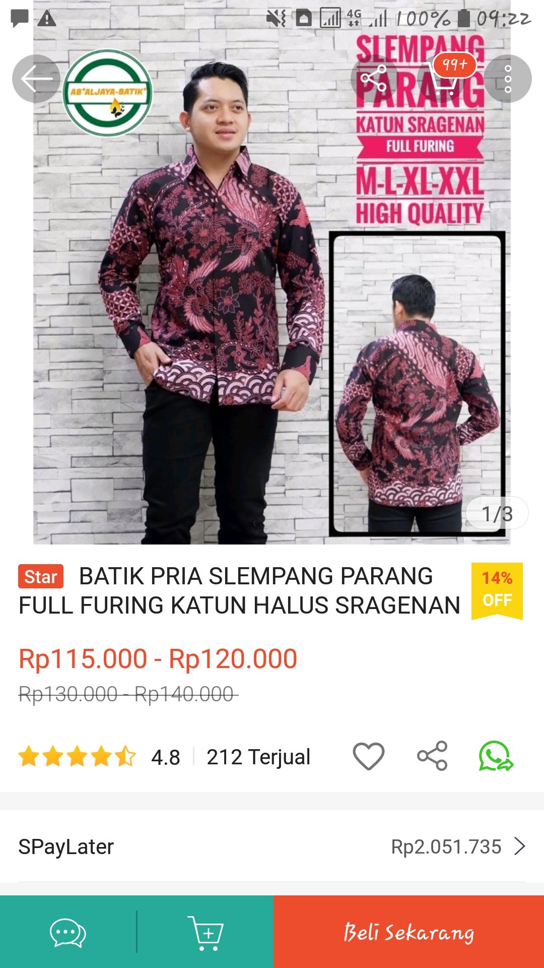Batik Pria Slempang Parang Full Furing Katun Halus Sragenan Size S-xxl Asli Solo
