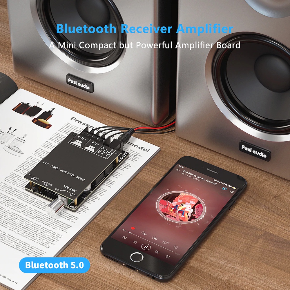Fosi Audio Bluetooth 5.0 Amplifier 2.0 Channel TPA3116D2 2x50W - ZK502C - Black