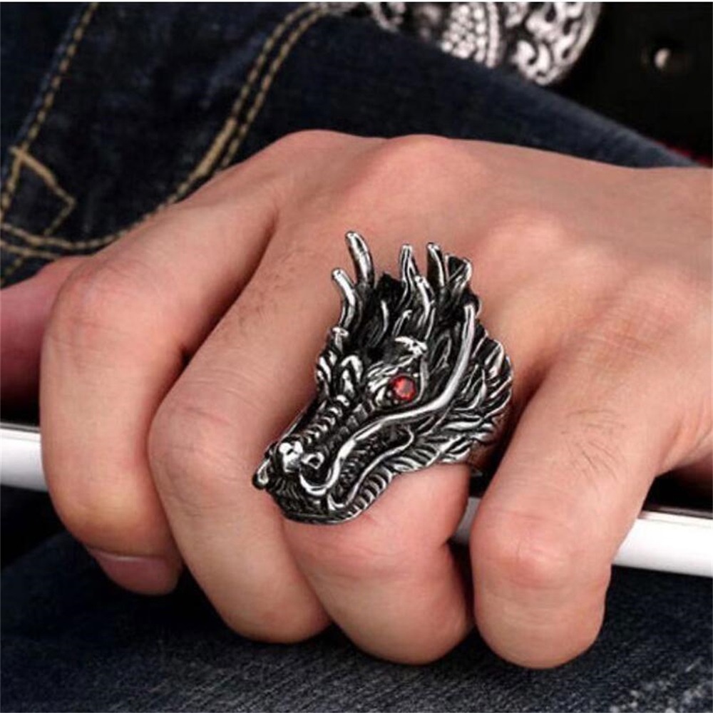 Cincin Model Terbuka Desain Naga Ular Gaya punk hip Hop Untuk Pria