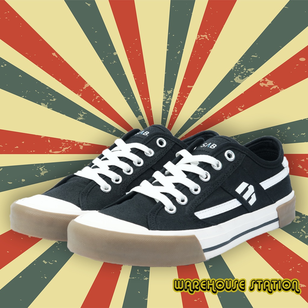 SABA 80s Black White Gum-Sepatu Sneakers Casual Pria Wanita