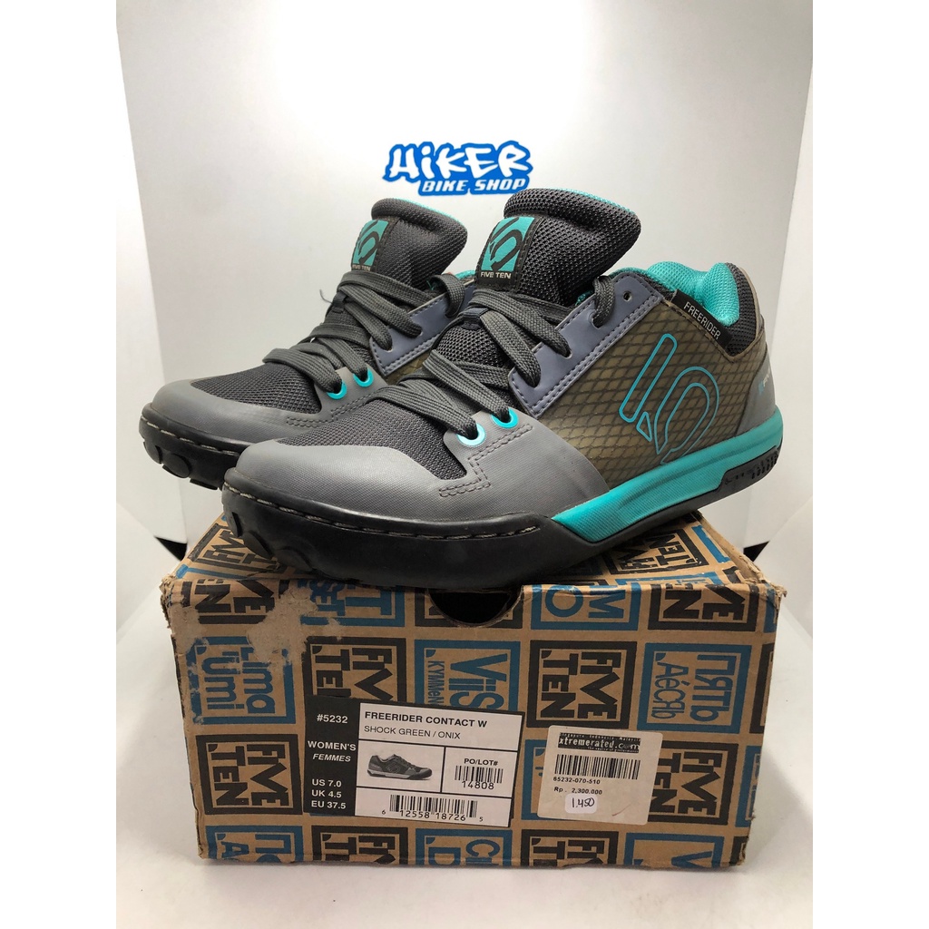 Sepatu Flat Shoes MTB Seli Sepeda Lipat Road FiveTen Freerider Size 37.5 Shock Green Onyx Tosca Beka