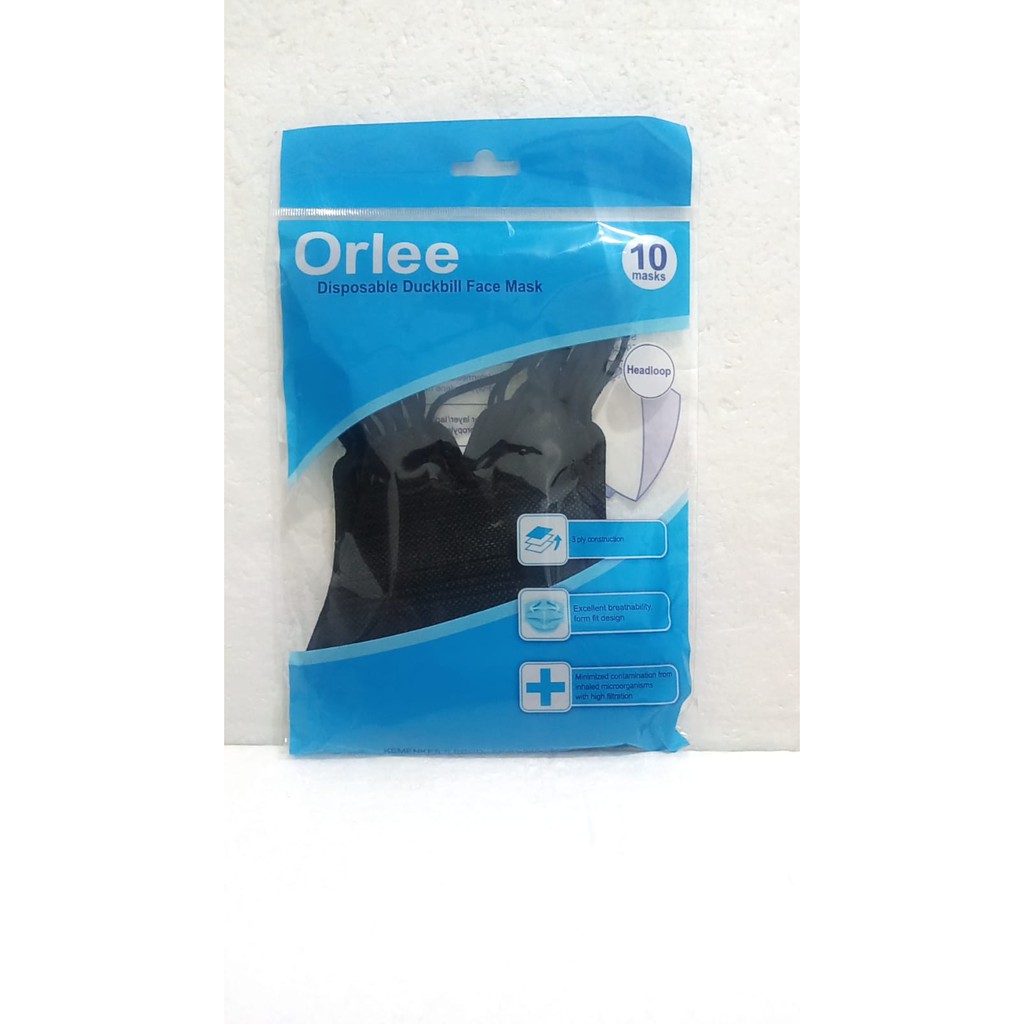 masker duckbill hijab orlee hitam 3 ply isi 10 pc