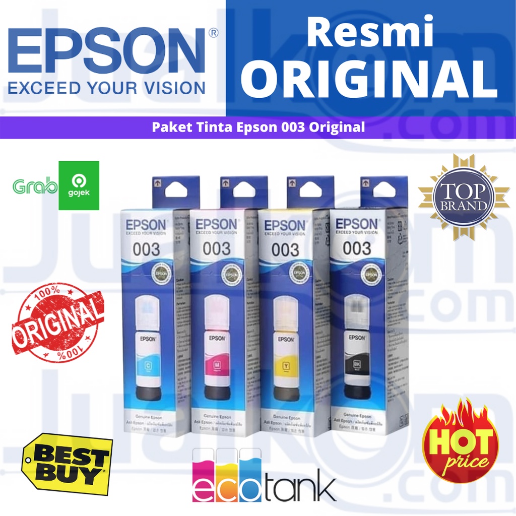 PAKET TINTA EPSON T 003  T003 BLACK CYAN MAGENTA YELLOW ORIGINAL