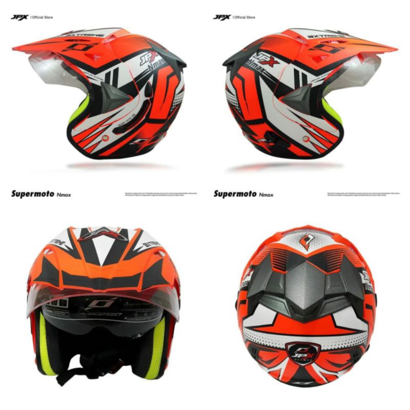 Helm JPX Supermoto Motif Nmax Red Fluo Doff | JPX Semicross Semi Cross Nmax Merah Stabilo Doff