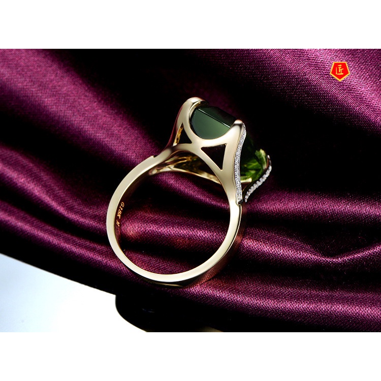 [Ready Stock]Luxury Elegant Fully-Inlaid Green Gemstone Ring