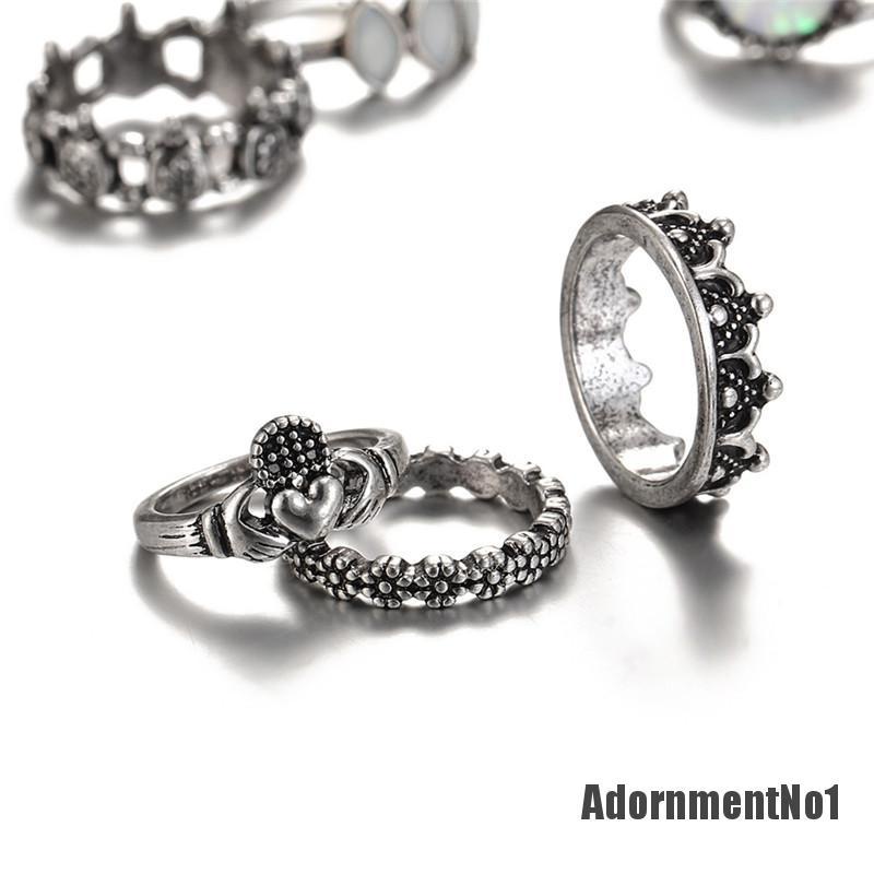 (Adornmentno1) 12pcs / set Cincin Nikah / Tunangan Silver Hias Opal Api Putih Untuk Wanita