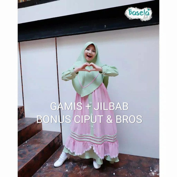 gamis anak perempuan terbaru umur 6 - 7 tahun basela kids syari - Basela Pink