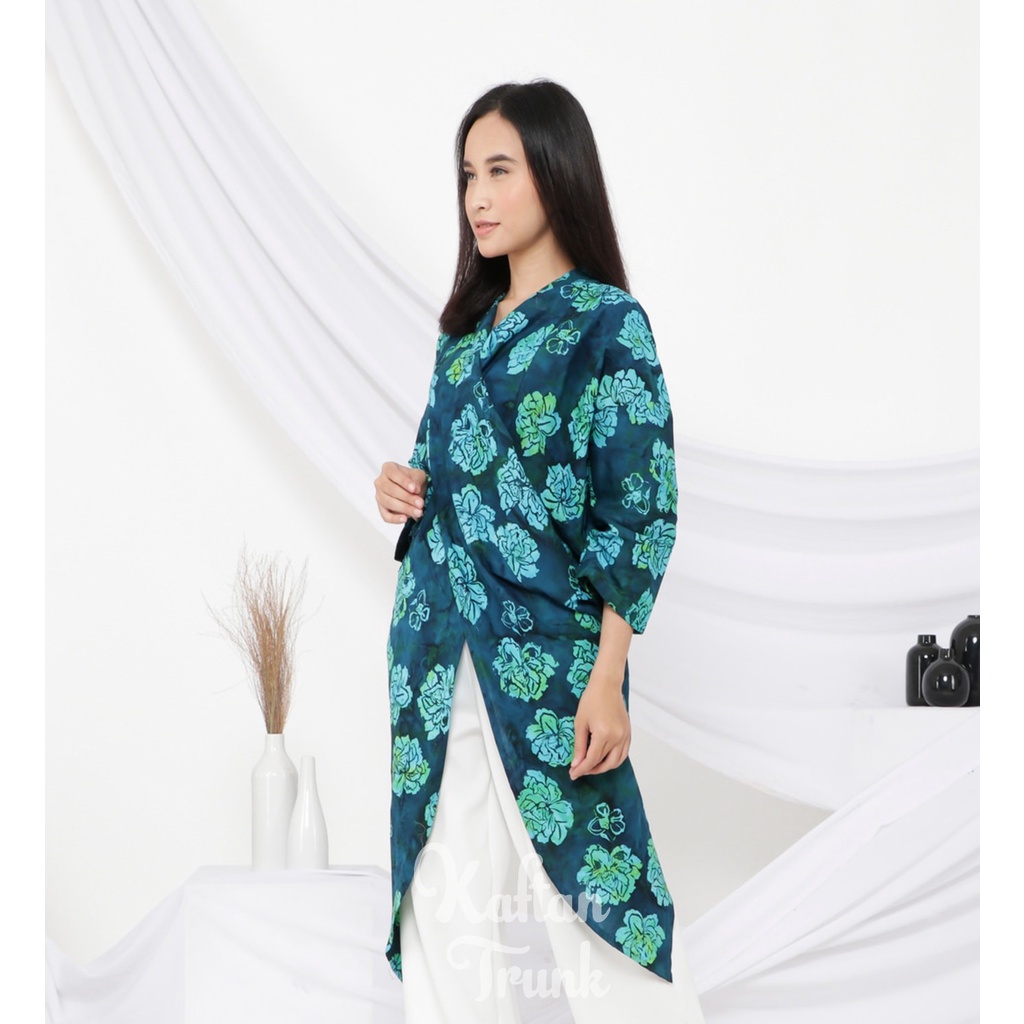 SLIGHT Atasan Tunik Cross Batik Hijau Tosca Etnik Top Busui Friendly