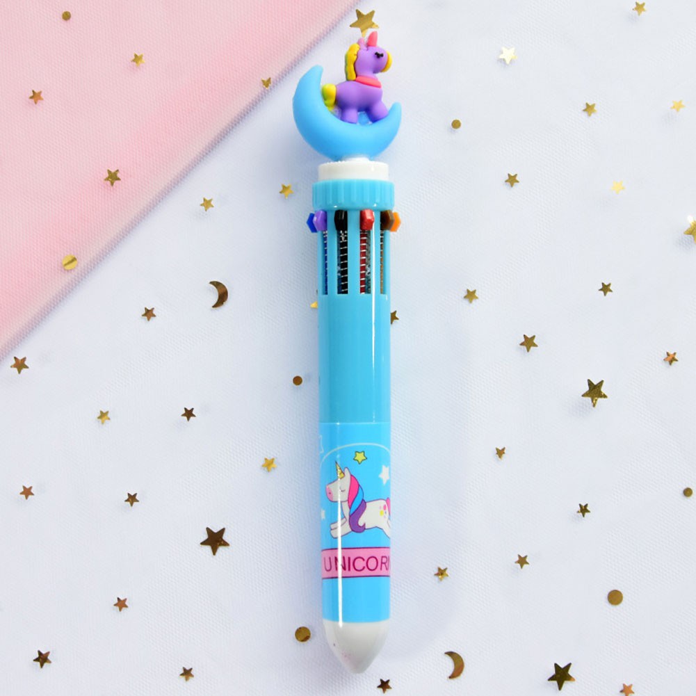 Pulpen 10 Warna Dengan Hiasan Kartun Unicorn Lucu Untuk Sekolah/Kantor