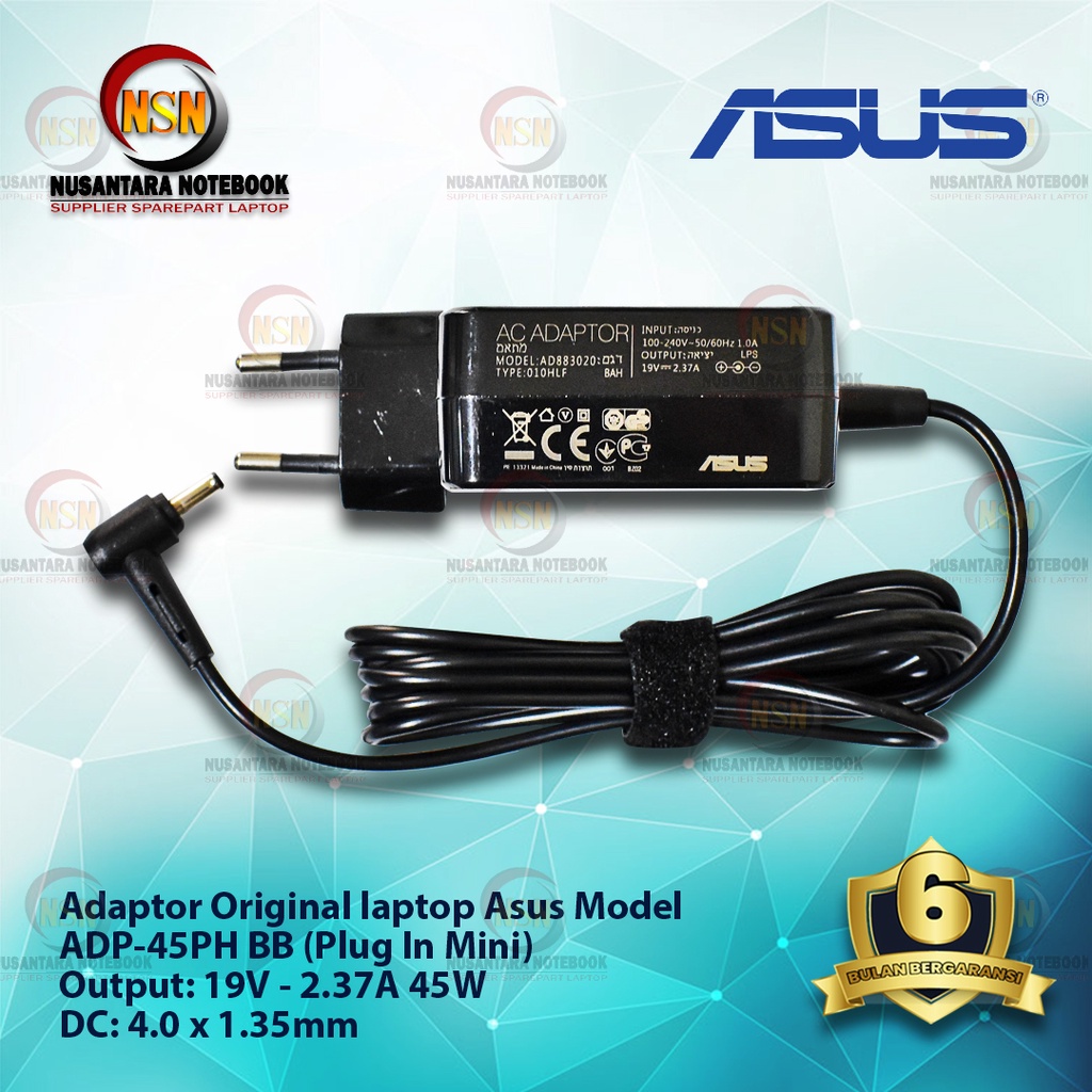 Adaptor Charger Original Asus 19V - 2.37A Plug In Mini DC 4.0*1.35 mm