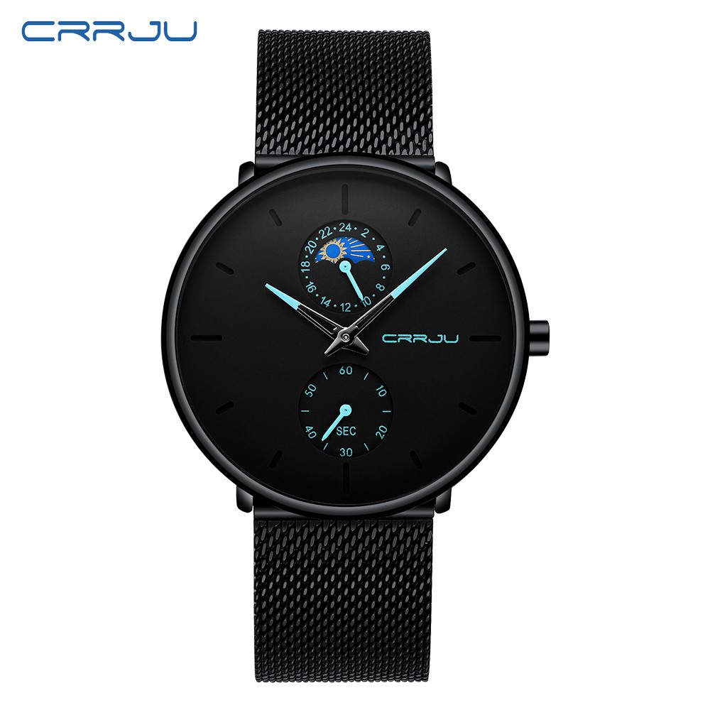 CRRJU Fashion Quartz Clock Sports Men Watch Jam Tangan Baja Ultra Tipis Tahan Air