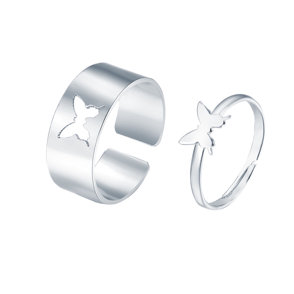 2pcs / Set Cincin Aneka Desain Untuk Wanita | Butterfly Cincin Pasangan Desain Kupu-Kupu Gaya Punk | Cincin Bahan Stainless Steel Untuk Hadiah