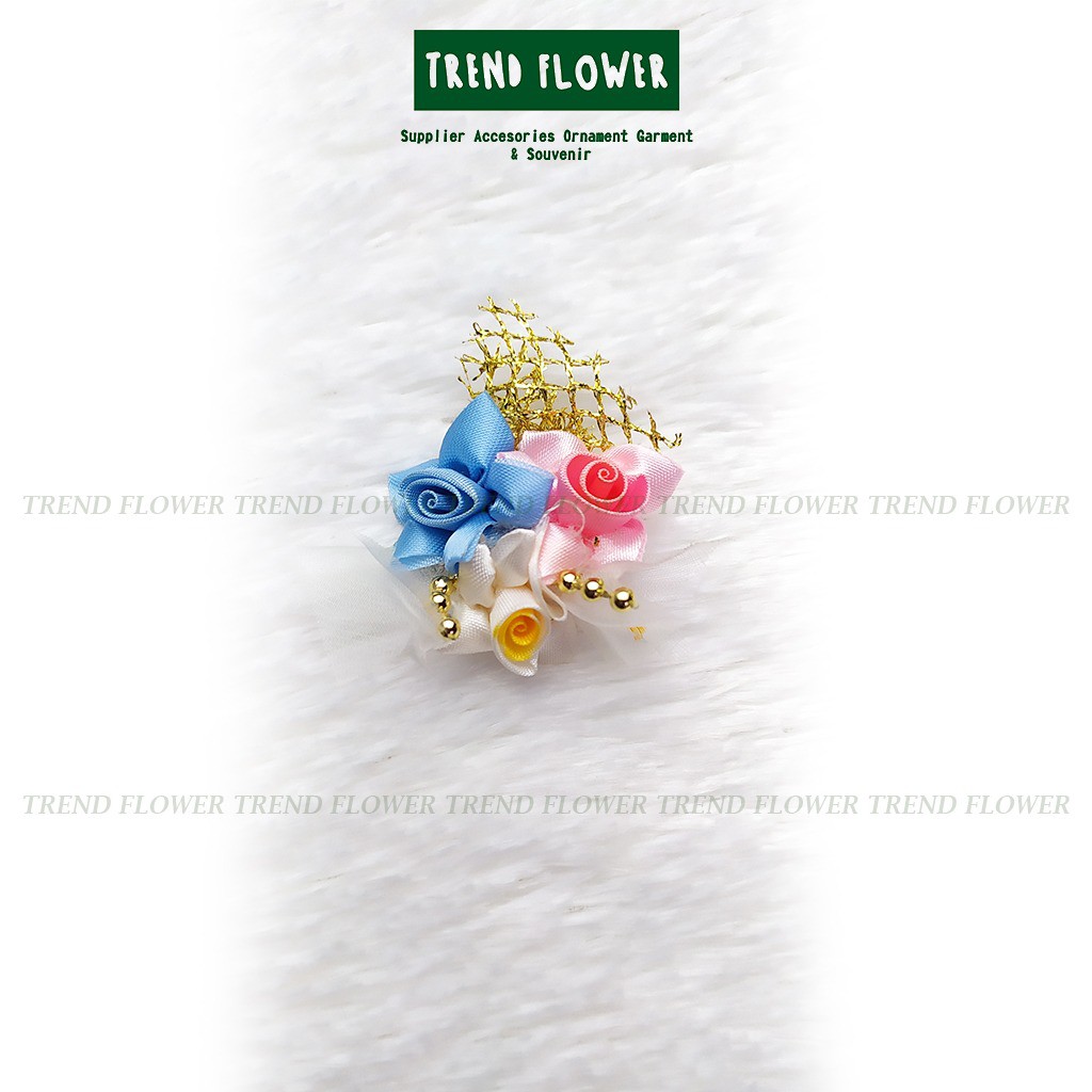 BUNGA KAIN ROSE BIRU PINK GLITTER - aksesoris Hiasan seserahan hampers souvenir pernikahan parcel mu