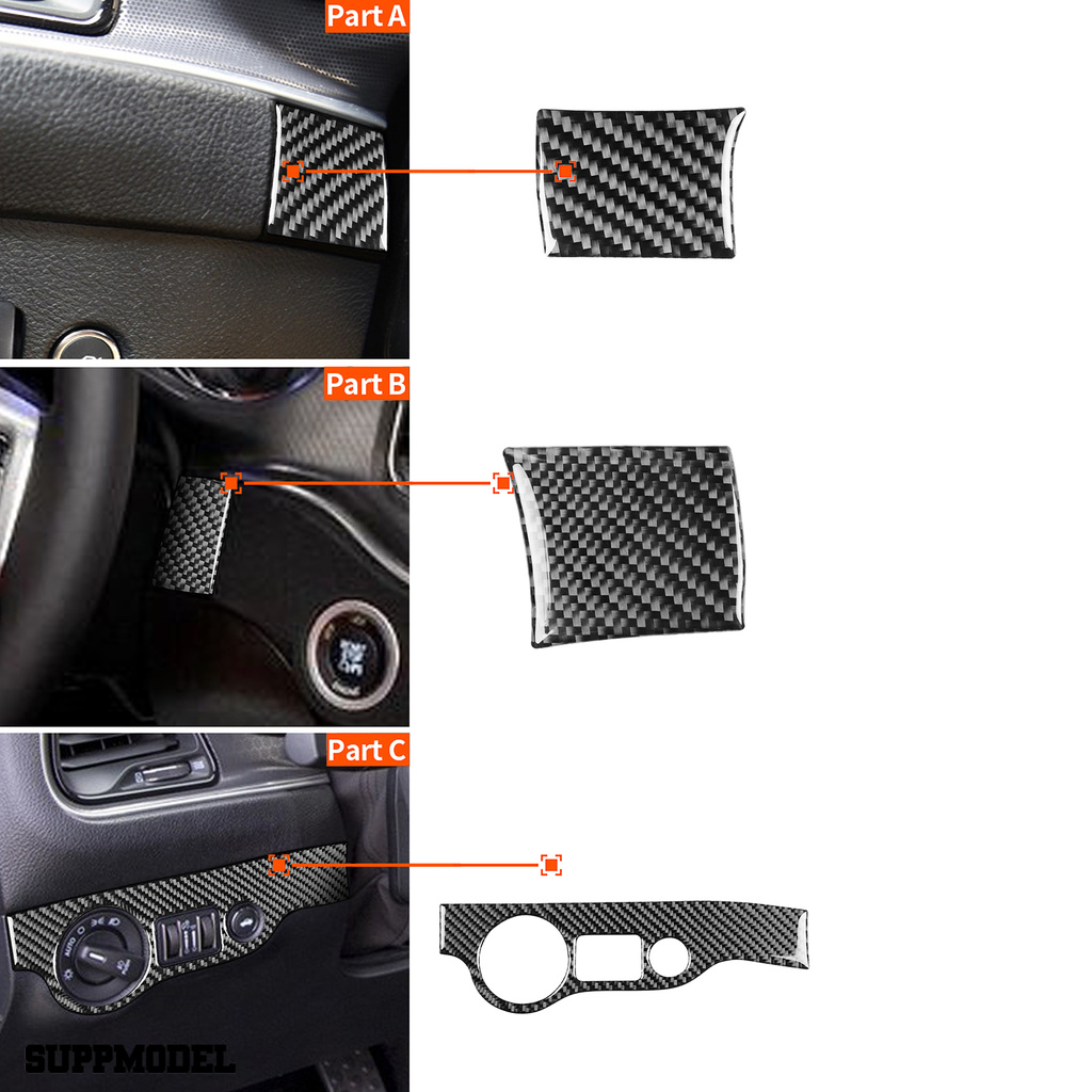 Smodel 3pcs / Set Cover Panel Saklar Lampu Depan Kiri / Kanan Bahan Carbon Fiber Untuk Dodge Challenger 2015-up