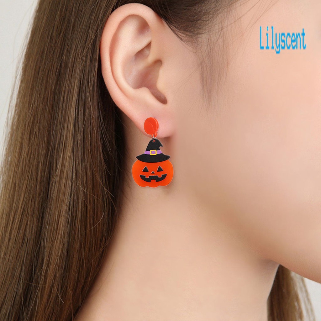 Ls 1 Pasang Anting Tusuk Gantung Wanita Desain Hantu / Labu / Laba-Laba Bahan Akrilik Untuk Pesta Halloween