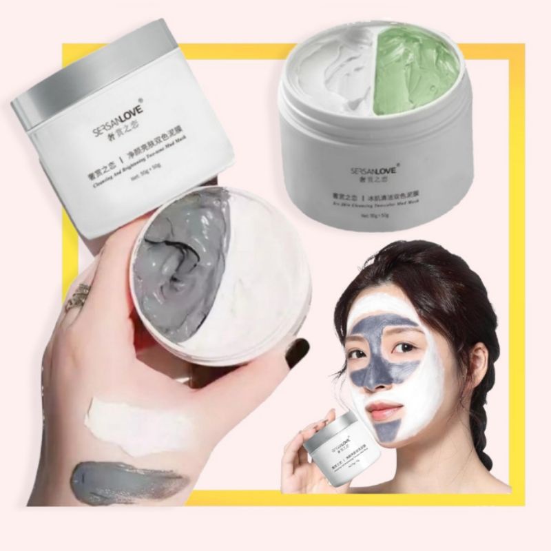 SERSANLOVE Double Color Whitening Mud Mask Clay Mask Brightening Moisturizing Clay Mask / Masker Lumpur Pemutih Wajah / Masker Lumpur Glowing / Masker Tanah Liat Glowing / Masker Lumpur Wajah Wanita Korea / Masker Lumpur Penghilang Komedo