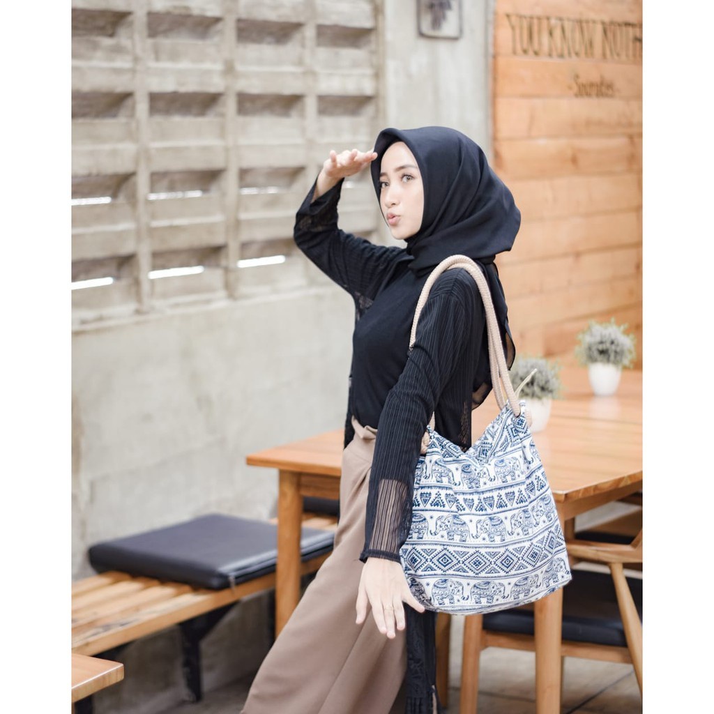 EQ_(COD) TOTEBAG Kanvas Tote bag Wanita Tebal Motif LUCU Model Tali Sumbu Tambang BESAR