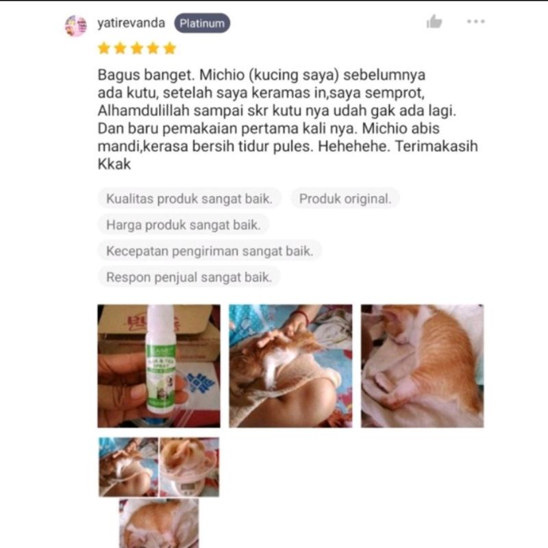 Obat Kutu Kucing Anjing Semprot 30ml - Elemai Spray Terbukti Ampuh Membasmi Kutu Tanpa Menimbulkan Iritasi Kulit Aman Untuk Kitten FEZONE