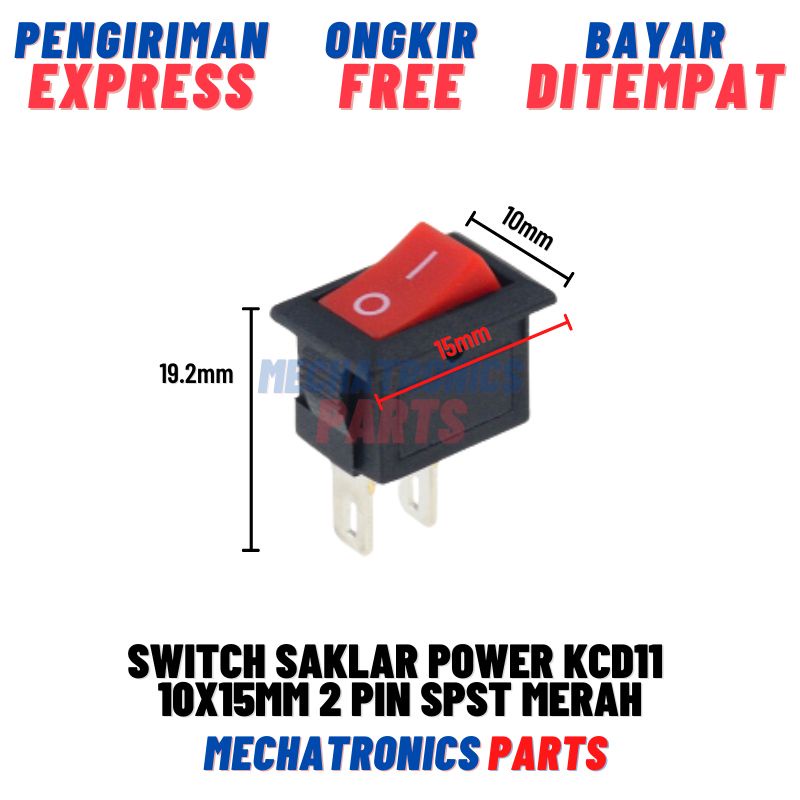 ROCKER SWITCH SAKLAR POWER KCD11 10X15MM 250V 3A 125V 6A AC 2 PI