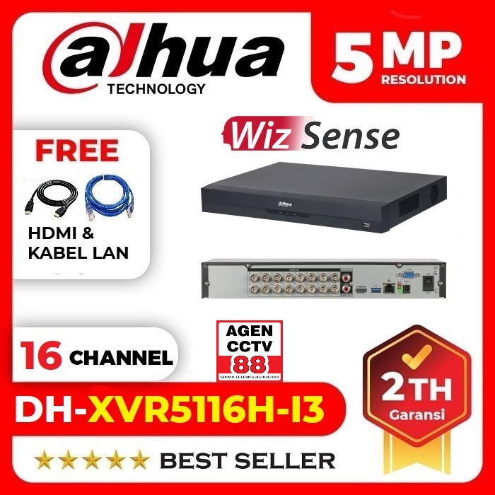 DH-XVR5116H-I3 DVR DAHUA 5MP 16CH 16 Channel H.265 +KB-hdmi+KB-Lan Free 1 Tas Batik