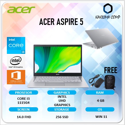 Laptop Bisnis ACER Aspire 5 Slim Intel Core i3 Ram 4GB Free Office Original