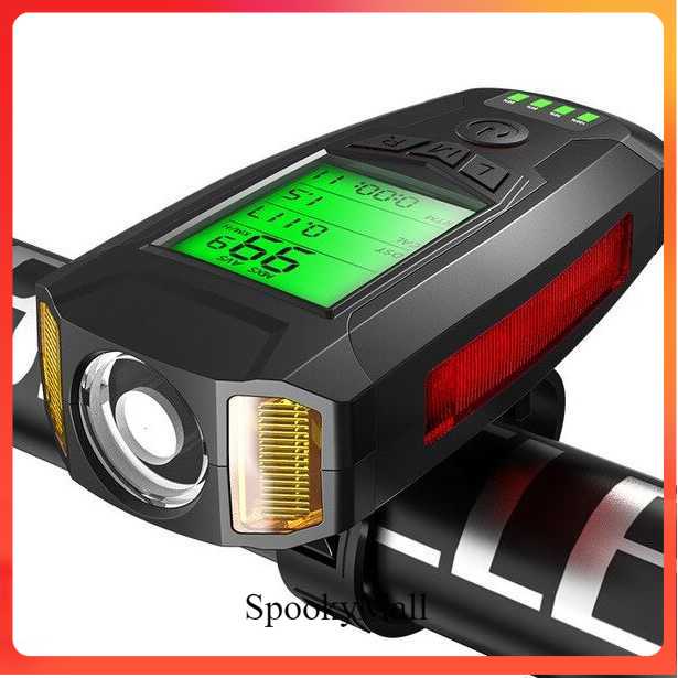 ANLOOK 4 in 1 Lampu Sepeda + Klakson + Speedometer Recharge 1200mAh