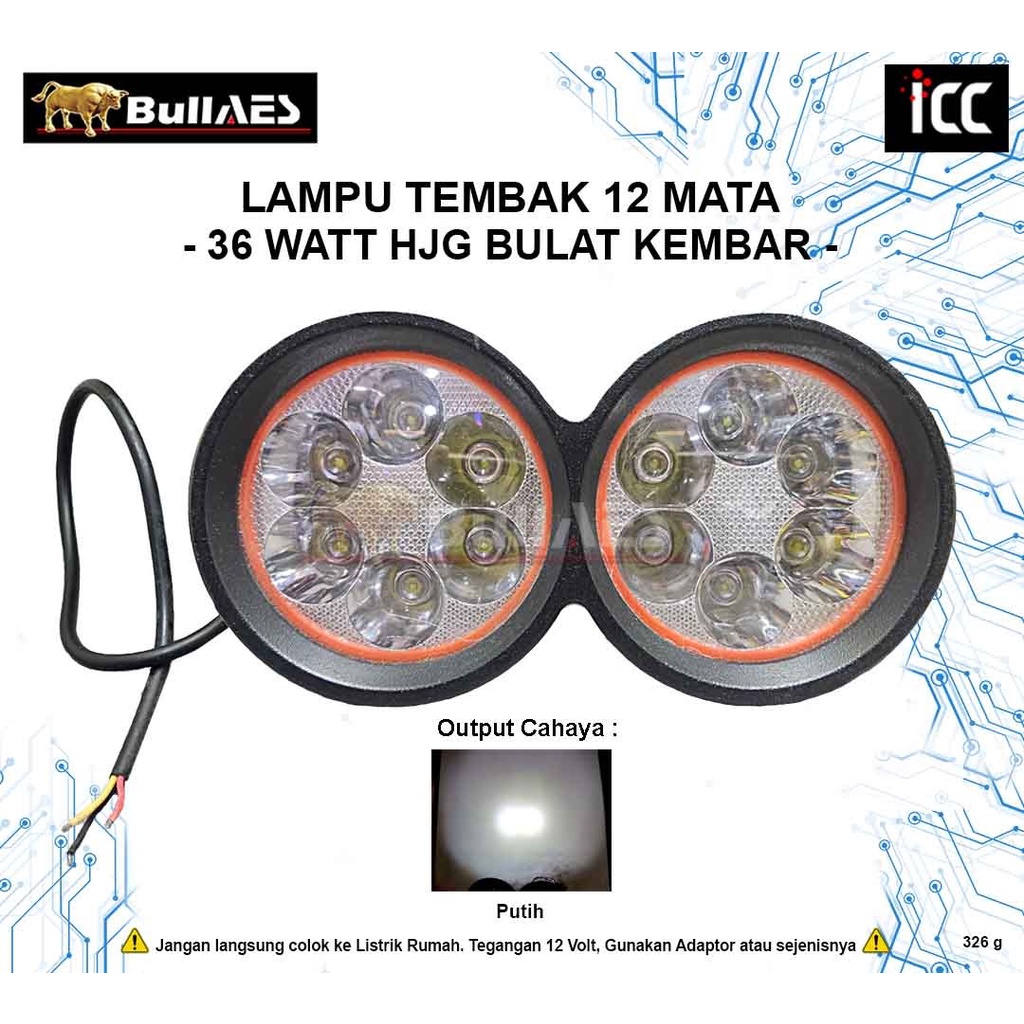 Lampu Tembak 12 Mata 36 Watt Lampu Sorot Motor l Lampu Tembak Merk HJG/ICC