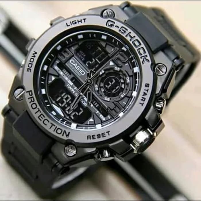 PA JAM TANGAN RUBBER PRIA GST-8600 G-8600 DUAL-TIME METAL ANTI AIR