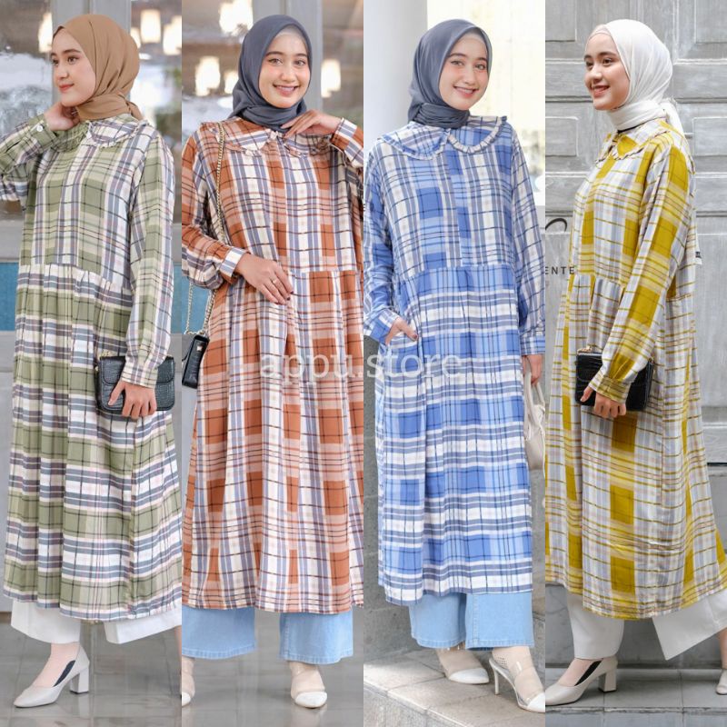 AIDA MIDI BY VENTE DAILY | MIDI DRESS JUMBO RAYON PREMIUM MOTIF KOTAK KOTAK CANTIK FASHION MUSLIM TR