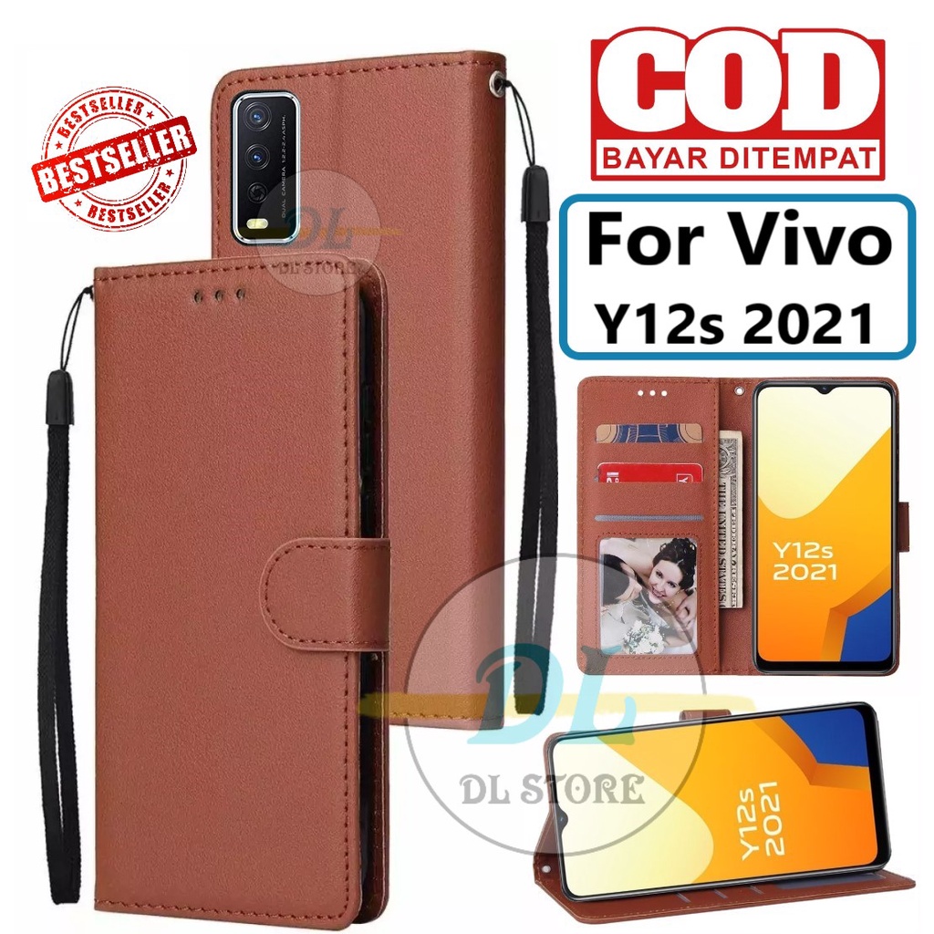 FLIP CASE UNTUK VIVO Y12s 2021 FLIP LEATHER CASE PREMIUM-FLIP WALLET CASE KULIT UNTUK VIVO Y12s 2021