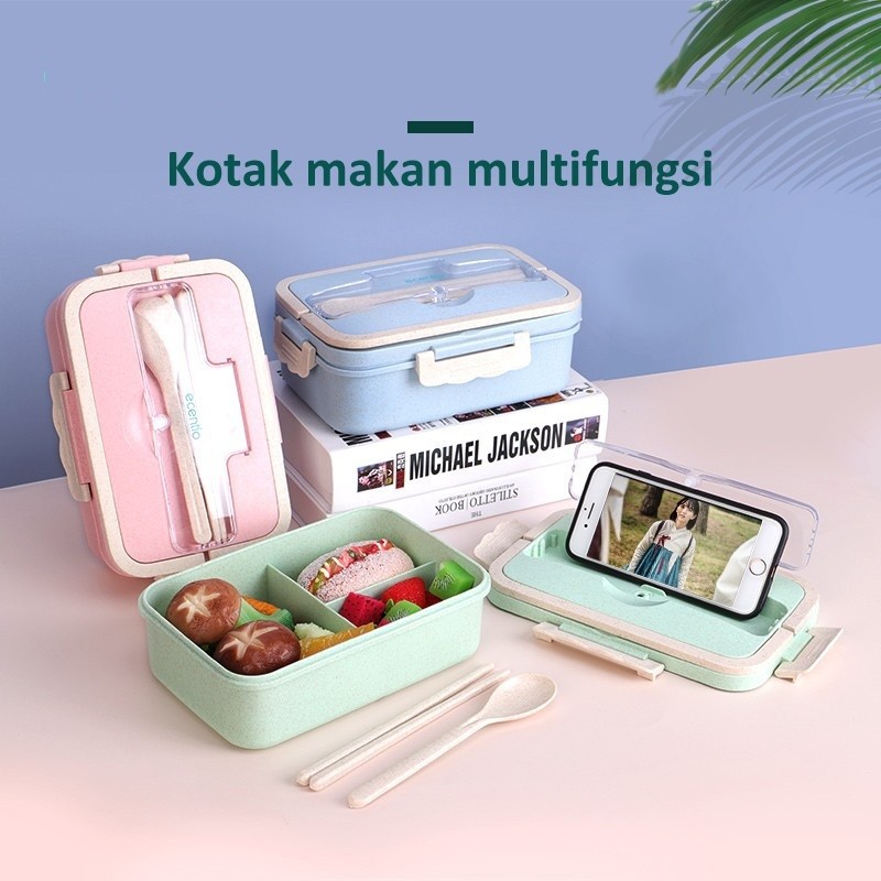 Set Kotak Makan Gandum Kotak Bekal Makan Jerami Kapasitas 1000 ml