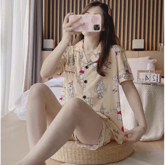 baju tidur import / hotpans dewasa / pakaian tidur / daster /piyama kerah kancing celana pendek