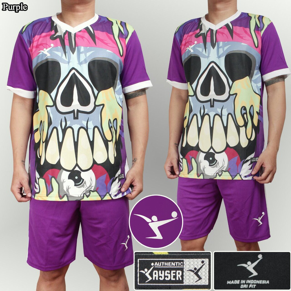 Promo purple skull baju kaos stelan setelan jersey futsal sepak bola kayser /Kuliah /lebaran