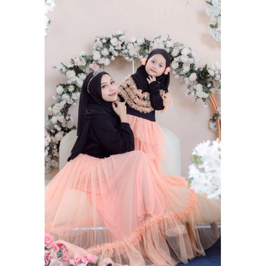 GAMIS RUFFLE COUPLE MOM KIDS FREE HIJAB