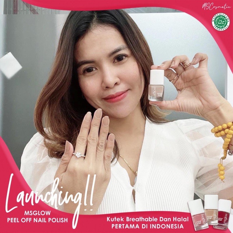 MS GLOW Breathable &amp; Peel Off Nail Polish Indonesia / Kutek Halal Top Coat Cat Kuku Bening Art Serum
