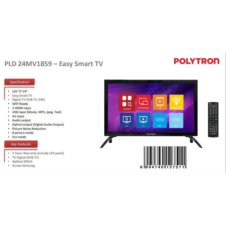 TV LED EASY SMART POLYTRON 24 - 32 Inch Digital TV Screen Mirroring Garansi Resmi
