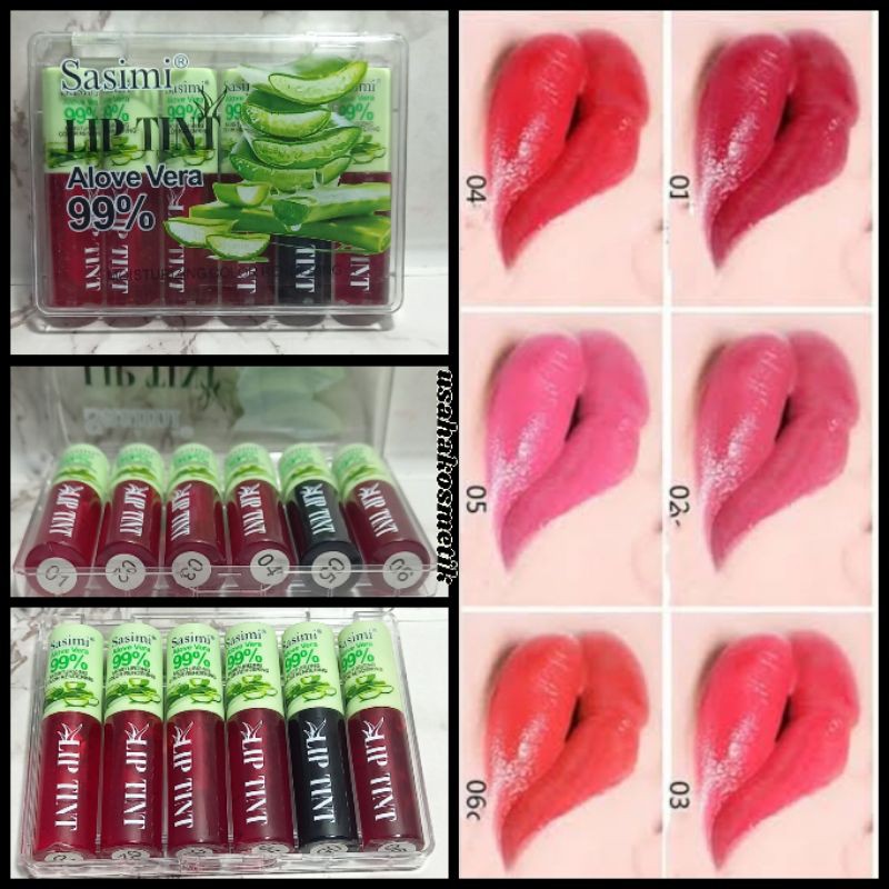 BEST SELLER LIP TINT SASIMI  MATTE  99% ALOE VERA | UNICORN  1PAK ISI 6PCS NO.S880 | NO.S882