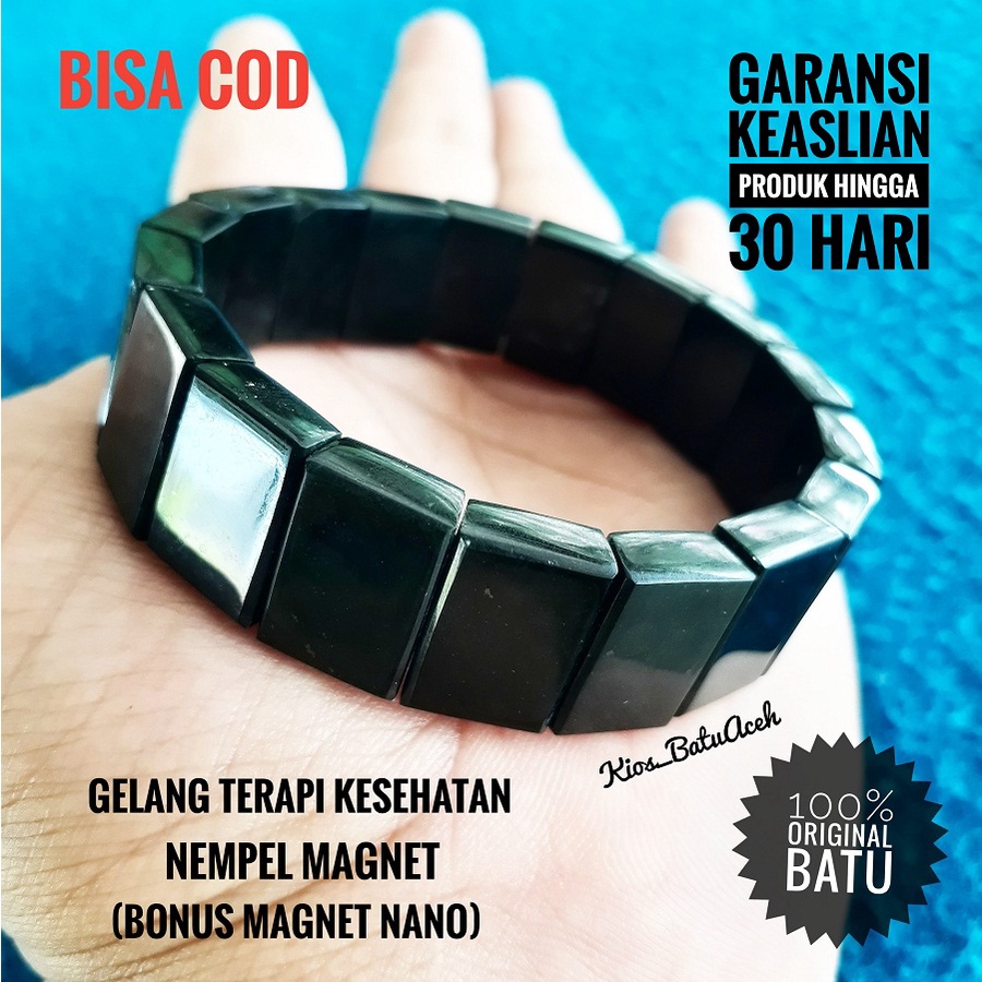 Gelang Batu Giok Hitam Black Jade Original Asli Aceh Kotak Polos