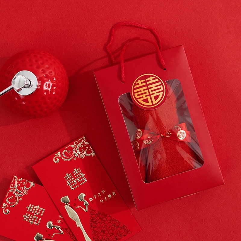 KOTAK HANDUK Warna Merah dengan Logo Shuang Xi Tema Wedding - HANYA BOX TANPA HANDUK