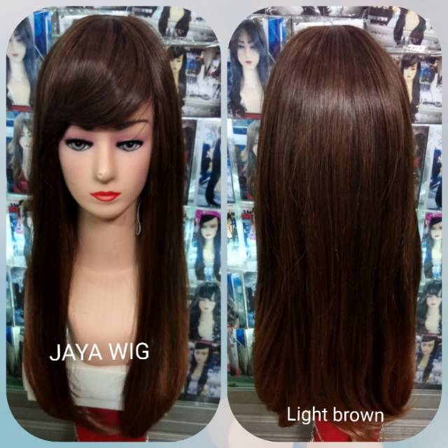 Wig Lurus Panjang Poni Samping Rambut Palsu Wanita Panjang 55CM