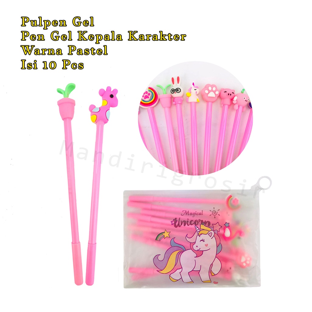 pen*Pulpen Gel *Pen Gel Kepala Karakter *Warna Pastel *Isi 10 Pcs