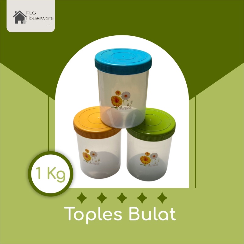 toples bulat uk 1 kg/toples kue kering/toples plastik bulat/toples bumbu