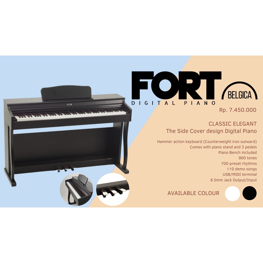 FORT BELGICA Digital Piano Keyboard Piano Premium Classic bukan YAMAHA - Hitam