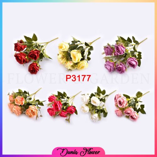 DF P3177 Bunga Mawar Buatan dengan Bahan Sutra untuk Hiasan Dekorasi Bunga Hias