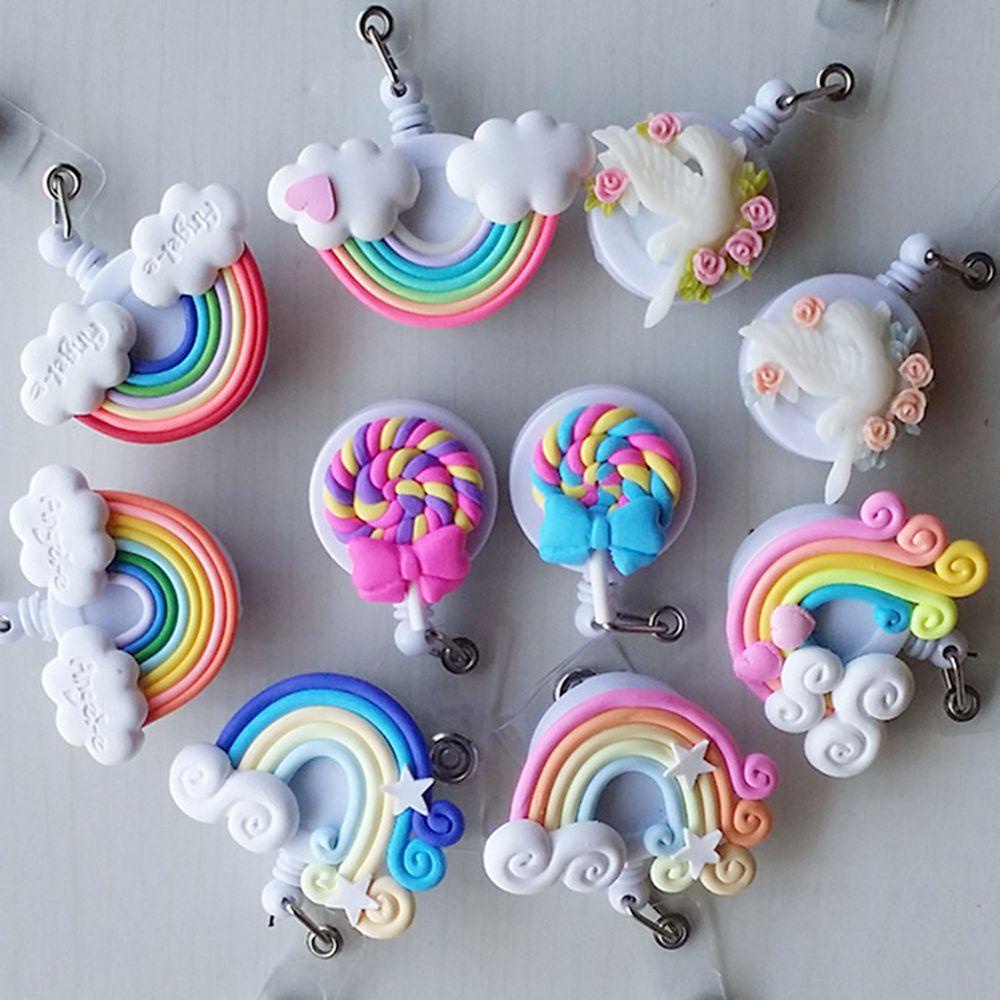 Rebuy Rainbow Badge Reel Colorful Kartun Dada Kartu Nama Kartu Siswa Pameran Perawat Badge Holder